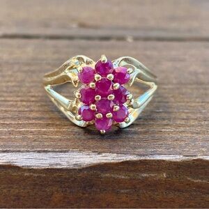 Ruby 10k Yellow Gold Cluster Ring